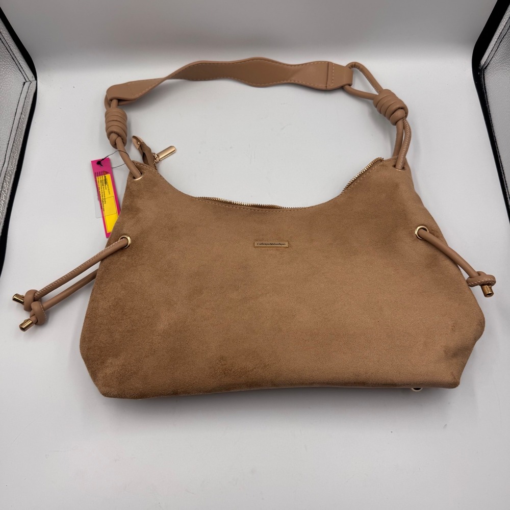 New Catherine Catherine Malandrino Tan Faux Suede Hobo Bag Gold Hardware New